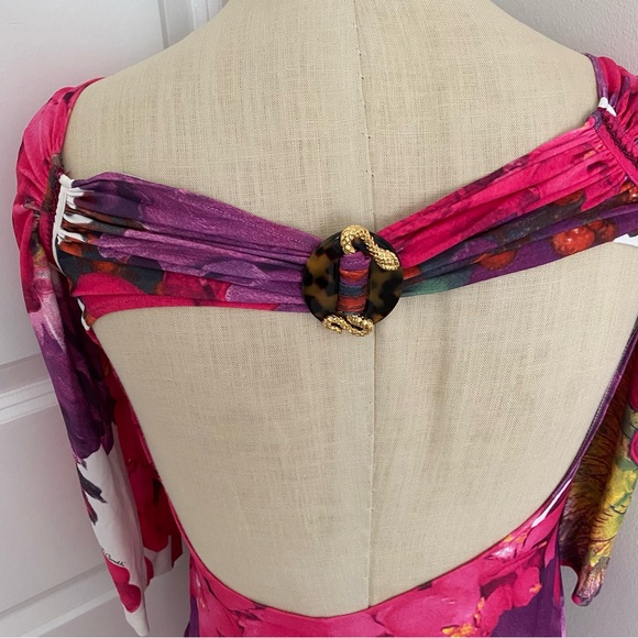 Roberto Cavalli dress stretchy size 42 small/medium floral print small rip - Picture 7 of 9